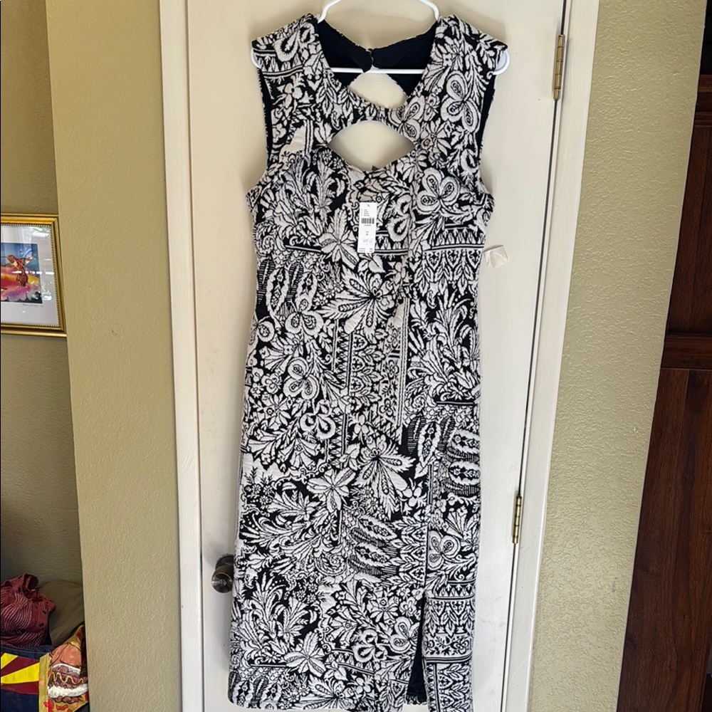 Anthropologie Black and White Floral Cutout Maxi Dress